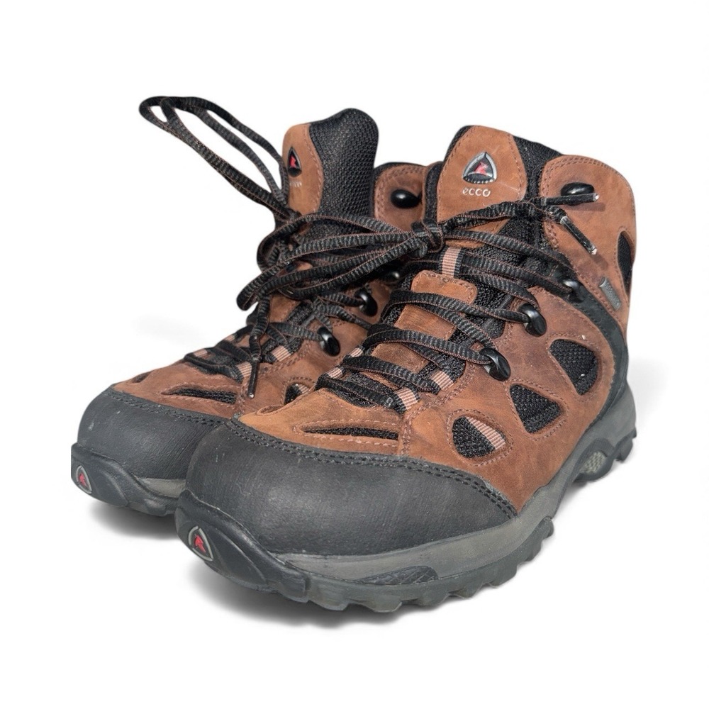Ecco Brown Leather Boot Hiking Shoes Gore Tex Waterproof Women Sz 37 EU 6-6.5 US